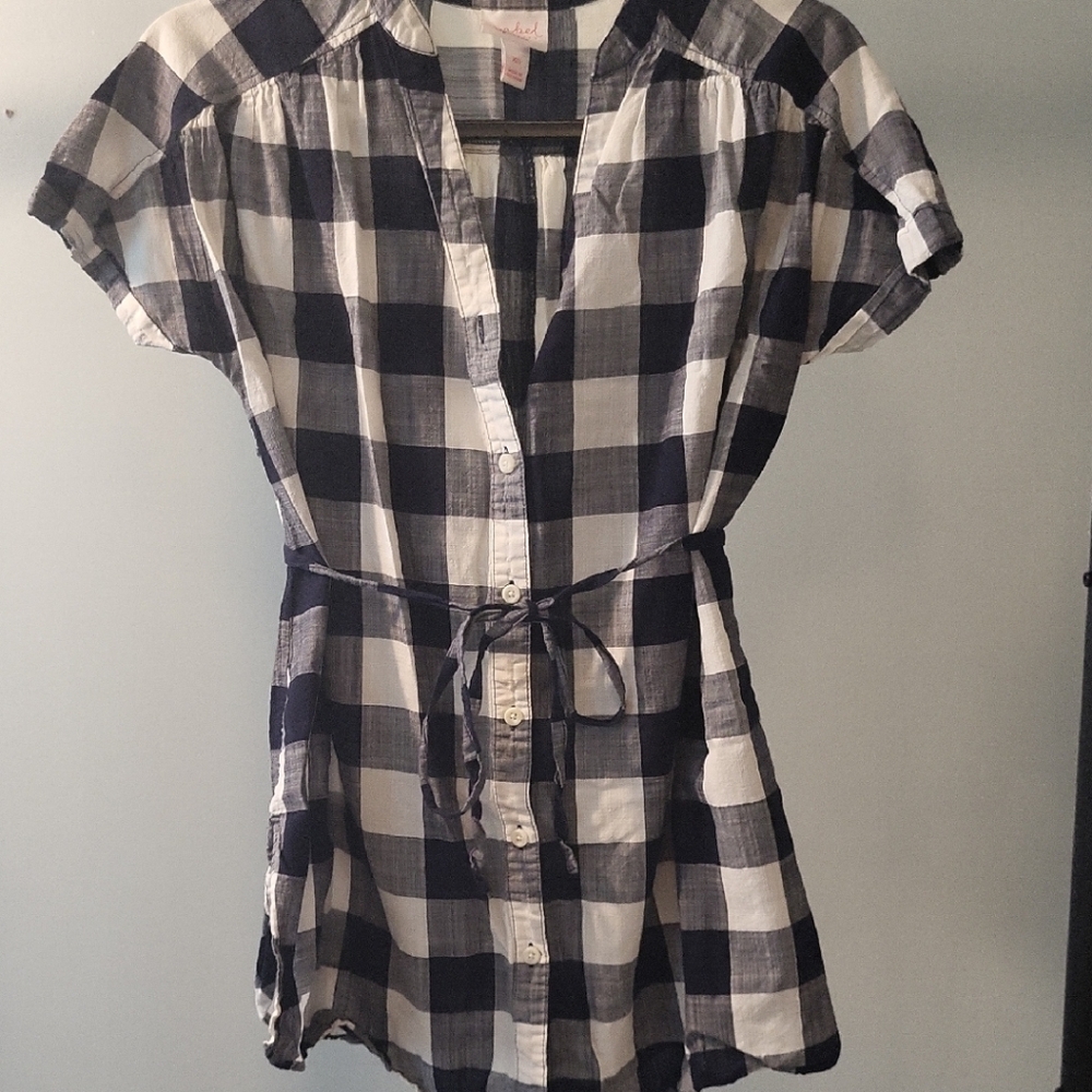 Black and White Plaid Button-Up Tunic